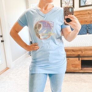Vintage 1980s ET movie promo v neck shirt blue